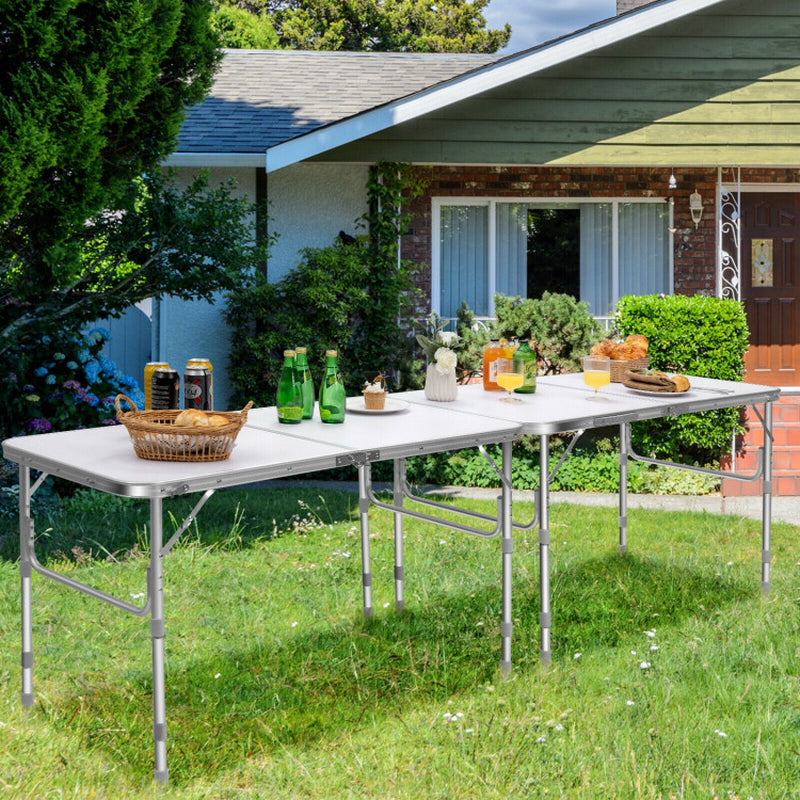 Professional title: "Pair of Folding Picinic Utility Tables with Convenient Carrying Handle in White"