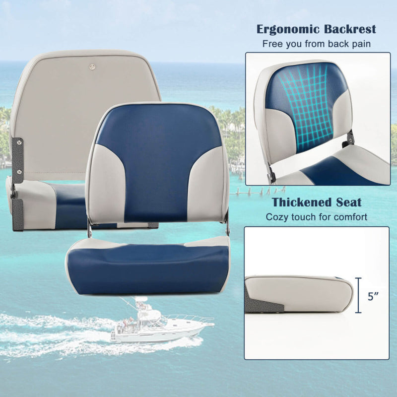 Professional title: "Set of 2 Low Back Boat Seats with Sponge Padding, Aluminum Hinges - Blue"