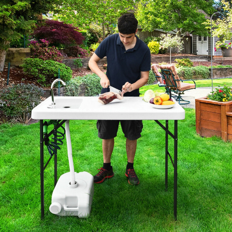 Professional title: ```Portable Camping Table with Folding Sink Faucet and Sprayer```