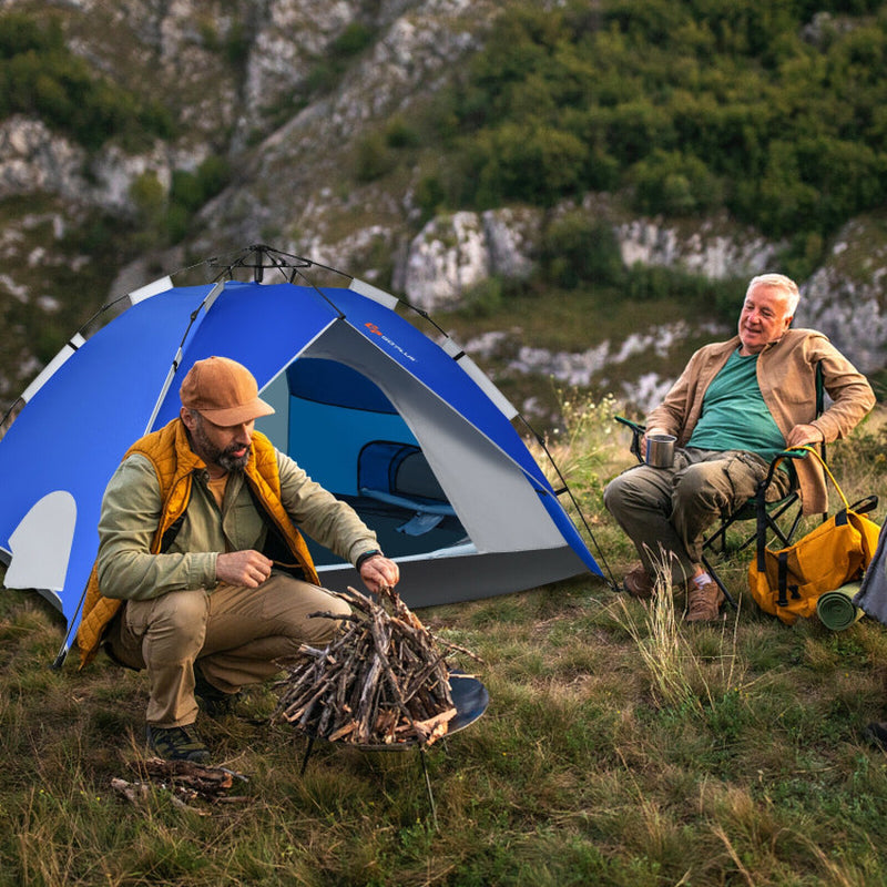 Professional title: "Blue 2-In-1 Instant Pop-Up Waterproof Camping Tent for 4 People"