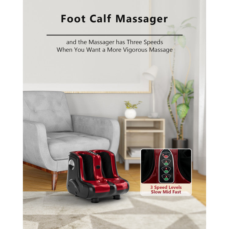 Foot and Calf Massager with Heat Vibration Deep Kneading and Shiatsu Red