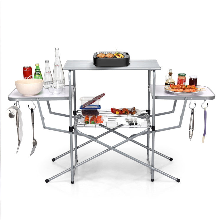 Professional title: ```Portable Outdoor BBQ Table with Folding Design```