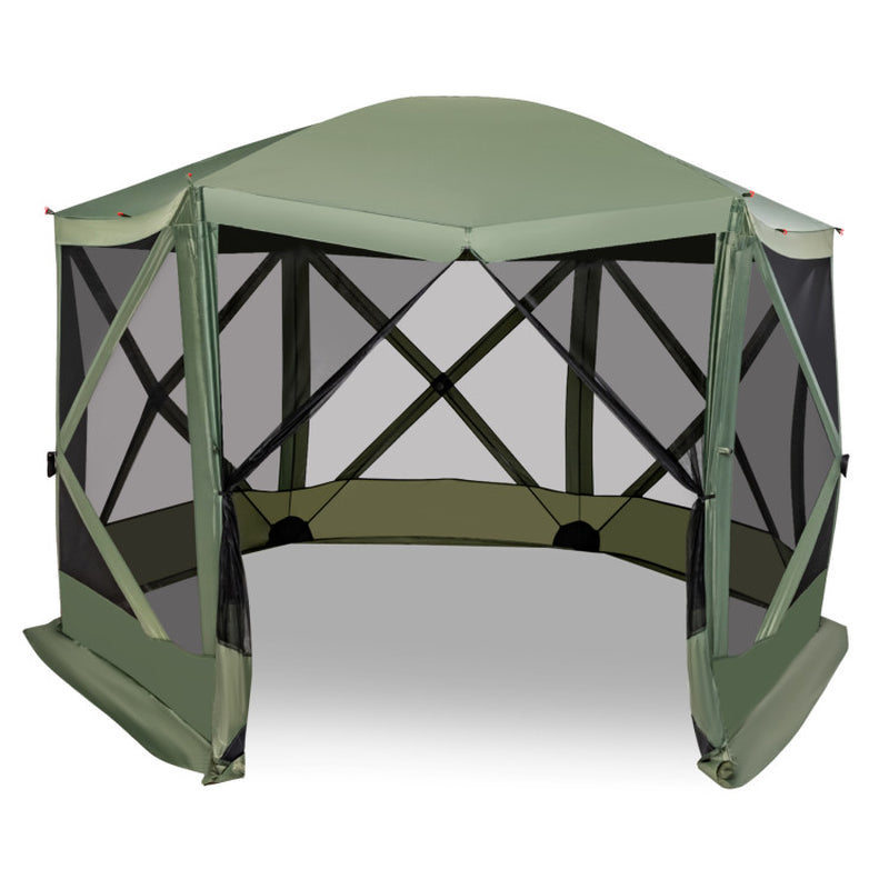 Professional title: "Portable 11.5 X 11.5 FT Green Pop-Up Screen House Tent with Carrying Bag"