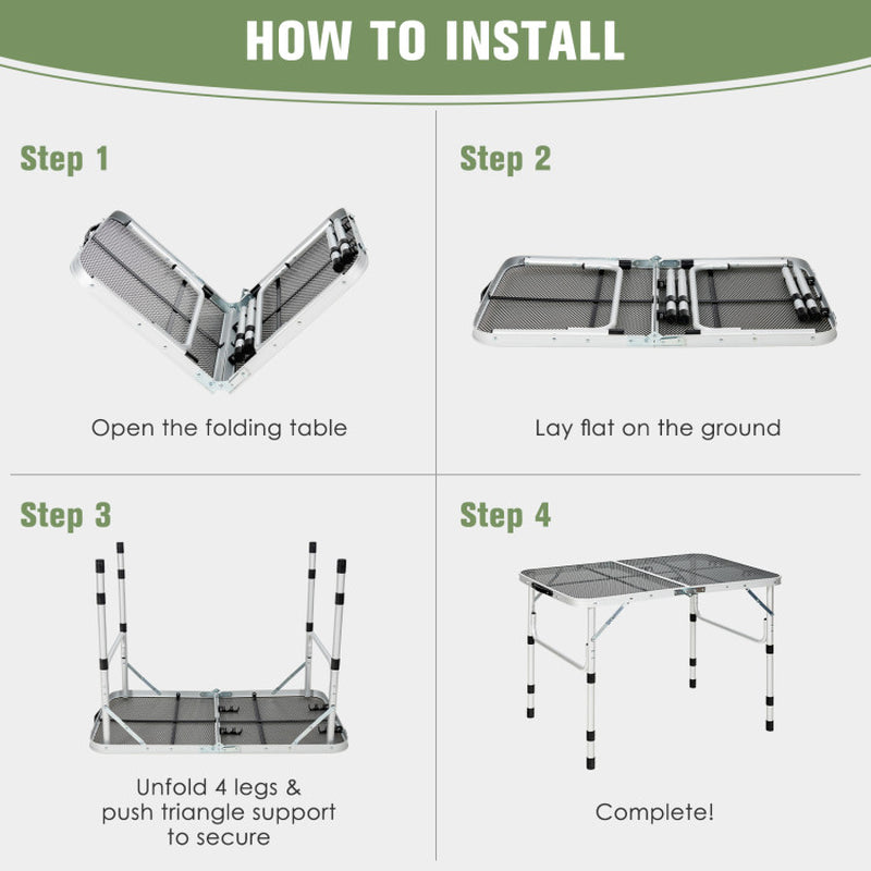 Professional title: "Silver Aluminum Grill Table with Iron Mesh Top"