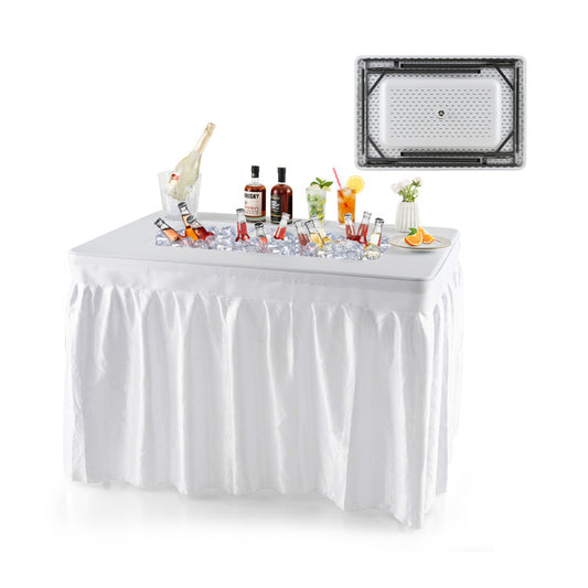 Professional title: "Portable 4-Foot Folding Ice Bin Table with Skirt for Outdoor Events - White"