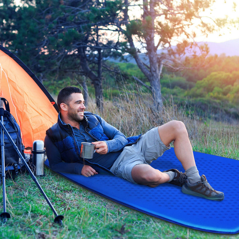 Professional title: "Green Inflatable Sleeping Pad with Convenient Carrying Bag"