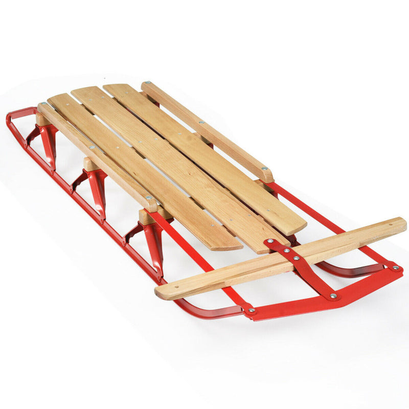 Professional title: "54-Inch Children's Wooden Snow Sled with Metal Runners and Steering Bar"