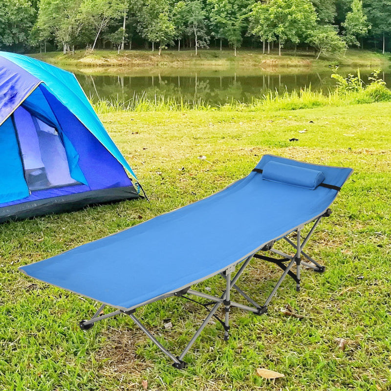 Professional title: ```Green Folding Camping Cot with Side Storage Pocket and Detachable Headrest```