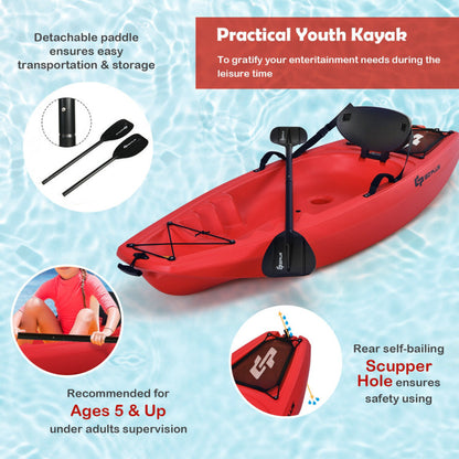 Professional title: "Youth Kids Kayak - 6 Feet with Folding Backrest, Bonus Paddle - Red"