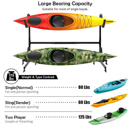 Professional rewrite: ```Dual Kayak Storage Rack with Adjustable Height - Freestanding```