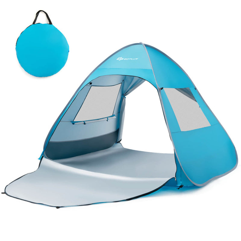 Professional title: "Blue Automatic Pop-Up Beach Tent with Carrying Bag"