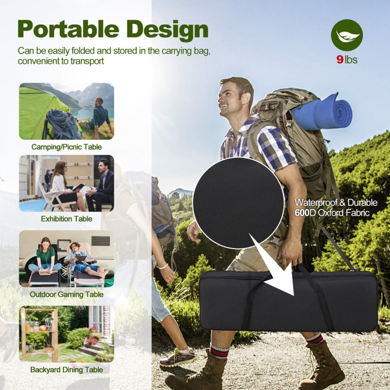 Professional title: ```Portable Heavy-Duty Aluminum Camping Table with Carrying Bag in Silver```