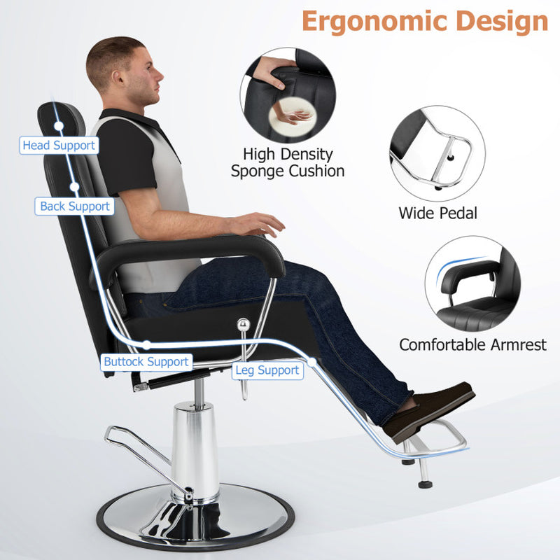 Professional title: "Black Salon Hydraulic Barber Chair with 360-Degree Swivel, Adjustable Headrest, and Reclining Backrest"