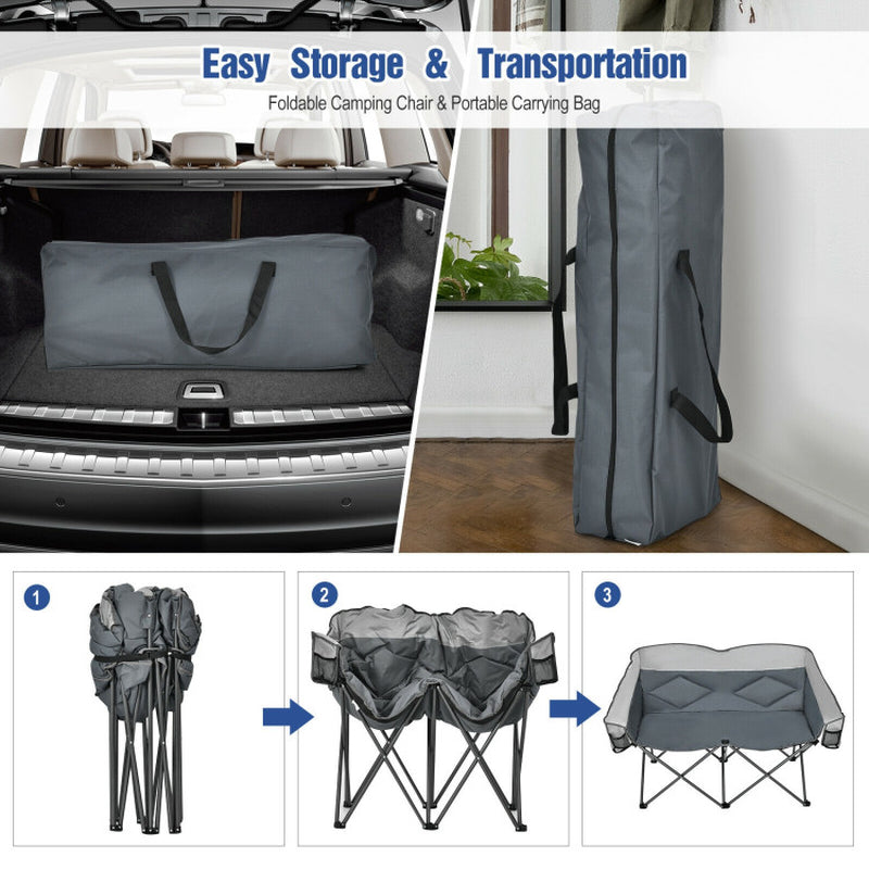 Professional title: "Gray Folding Camping Chair with Storage Bags and Padded Backrest"