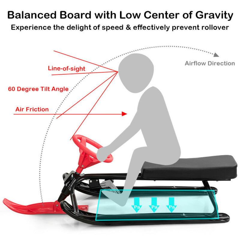 Professional title: "Children's Red Snow, Sand, and Grass Sled with Steering Wheel and Brakes"