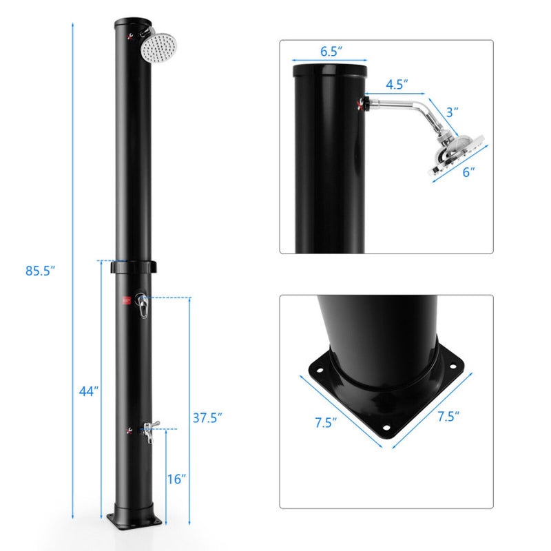 Professional title: "Solar-Heated Outdoor Shower with Free-Rotating Shower Head - Black, 7.2 Feet"