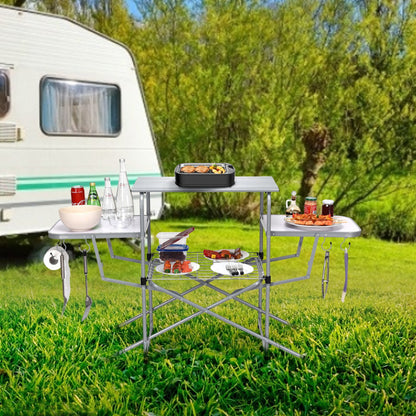 Professional title: ```Portable Outdoor BBQ Table with Folding Design```