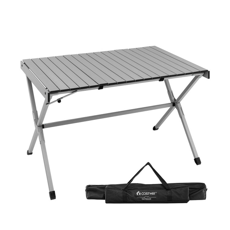 Professional title: "Portable Aluminum Camping Table for 4-6 People with Carrying Bag in Gray"