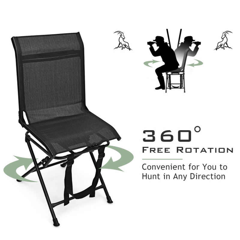 Professional title: "Outdoor Foldable Swivel Chair with Iron Frame - Black, All-Weather Resistant"