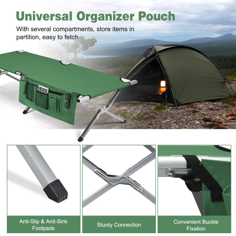 Professional title: "Heavy-Duty Gray Folding Camping Cot with Carry Bag for Outdoor Use"