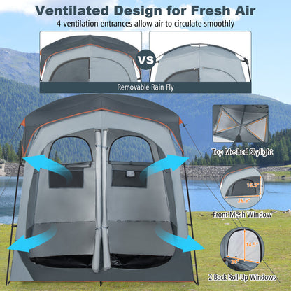 Professional title: ```Two-Room Oversized Privacy Shower Tent with Removable Rain Fly and Interior Pocket in Gray```