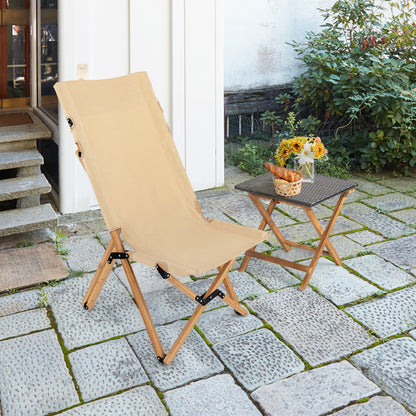 Professional rewrite: 
```Natural Bamboo Folding Camping Chair with Two-Level Adjustable Backrest```