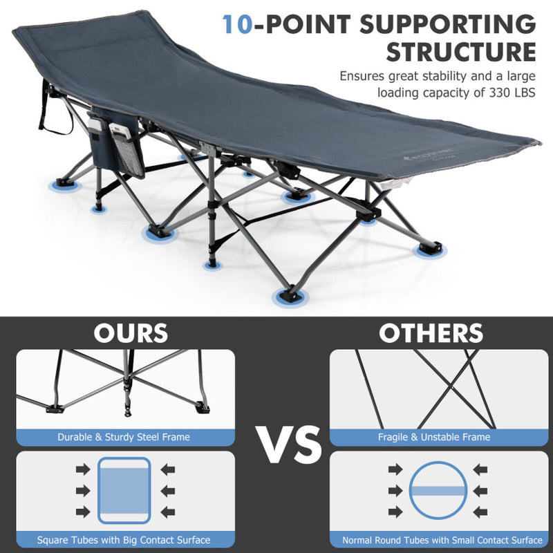 Professional title: "Portable Folding Camping Cot with Mattress and Carry Bag - Blue"