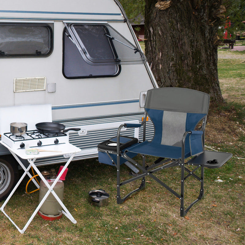 Professional title: "Black Folding Camping Director's Chair with Cooler Bag and Side Table"