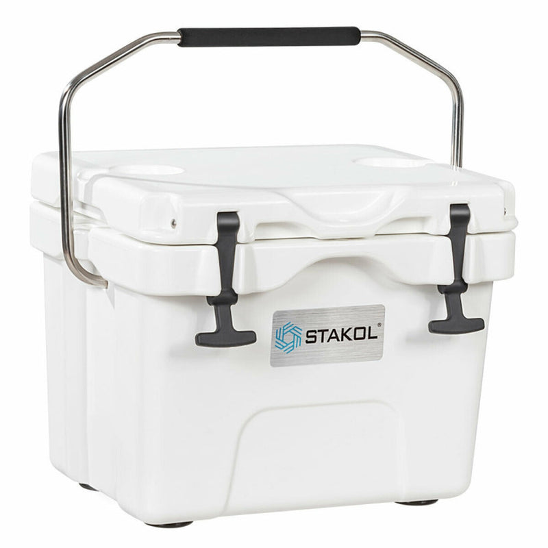 Professional title: "Portable Insulated Ice Cooler with 16 Quart Capacity, 24-Can Storage, and 2 Cup Holders in Khaki"