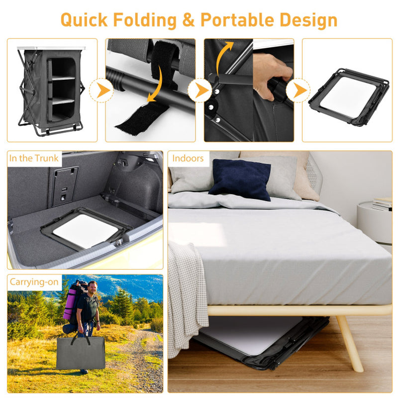 Professional title: "Portable Camping Storage Cabinet with Three Shelves and Travel Bag - Large"