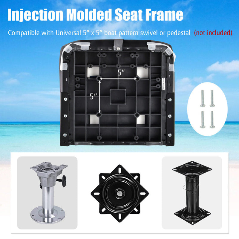 Professional title: "Single High Back Folding Boat Seat with Black Grey Sponge Cushion and Flexible Hinges"