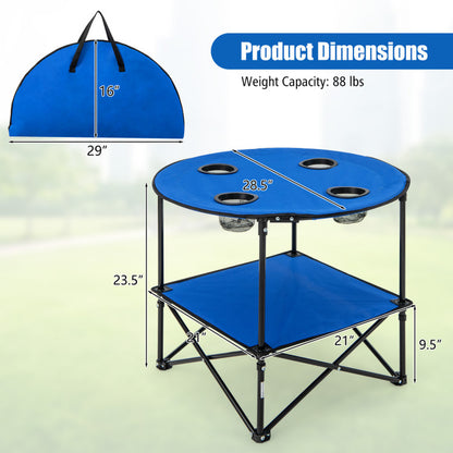 Professional title: "Portable 2-Tier PicNic Table in Blue with Carrying Bag and 4 Cup Holders"