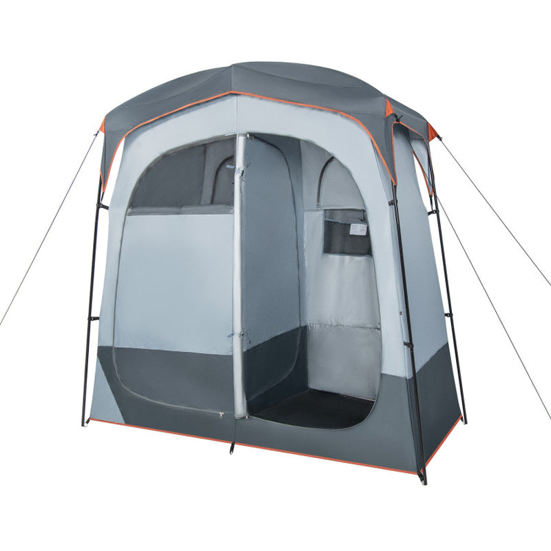 Professional title: ```Two-Room Oversized Privacy Shower Tent with Removable Rain Fly and Interior Pocket in Gray```