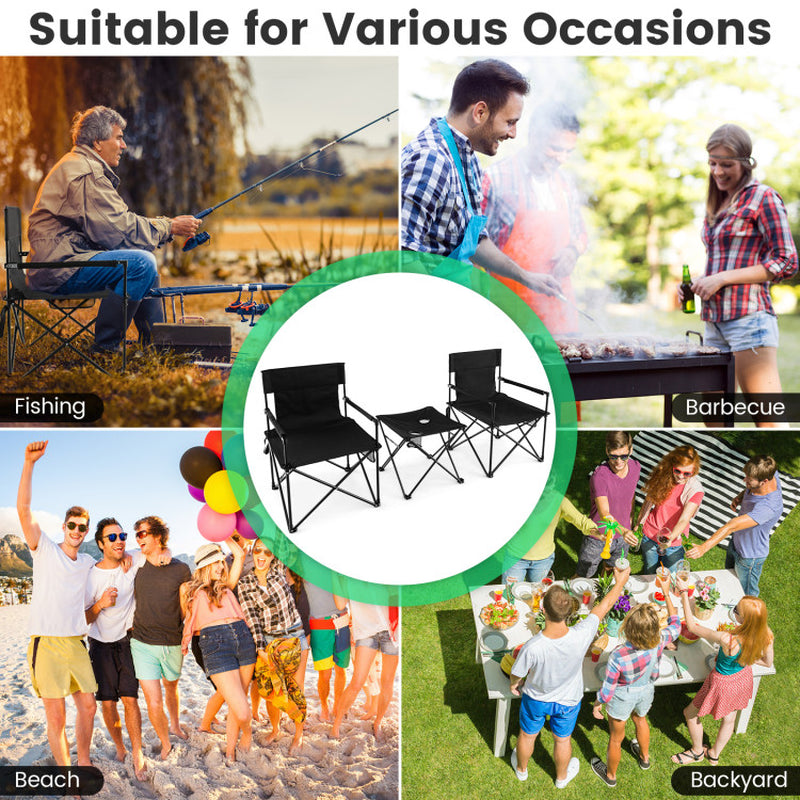 Professional title: "Portable Outdoor Camping Chairs and Table Set in Black with Carrying Bag"