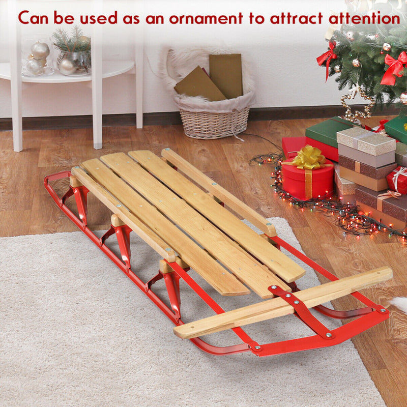 Professional title: "54-Inch Children's Wooden Snow Sled with Metal Runners and Steering Bar"