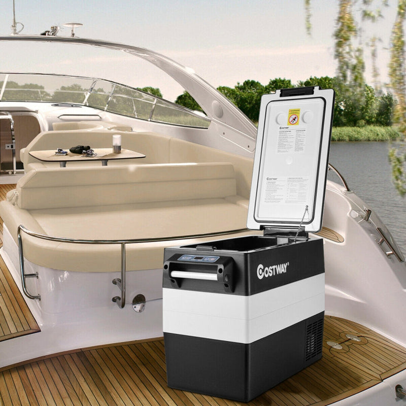 Professional rewrite: "55-Quart Portable Electric Car Refrigerator in Silver"