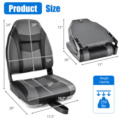 Professional title: "Single High Back Folding Boat Seat with Black Grey Sponge Cushion and Flexible Hinges"