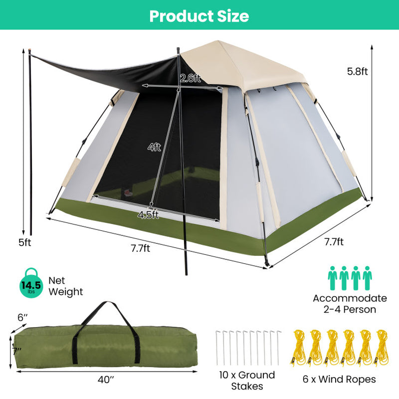 Professional title: "Spacious Instant Pop-Up Camping Tent for 2-4 People with Detachable Rainfly"