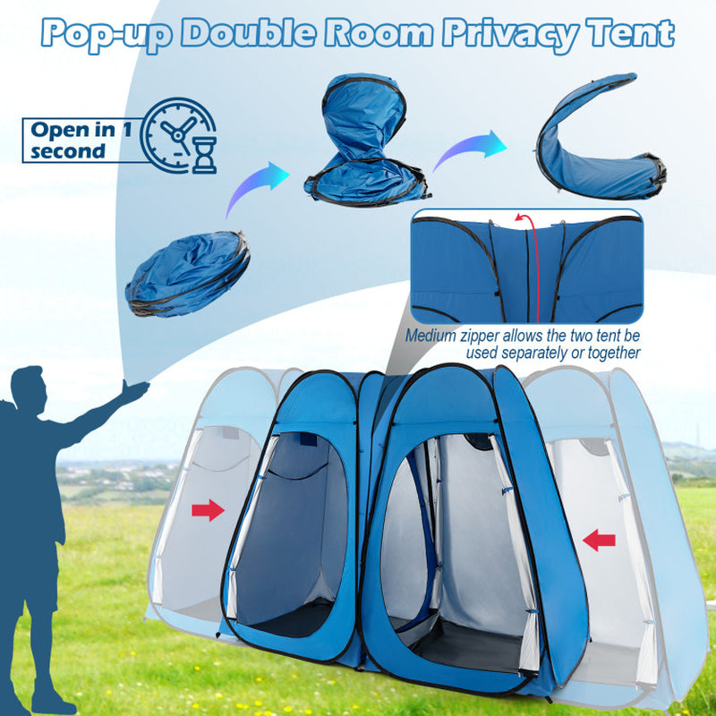 Professional title: ```Large Portable Shower Tent with Window, Floor, and Storage Pocket in Blue```