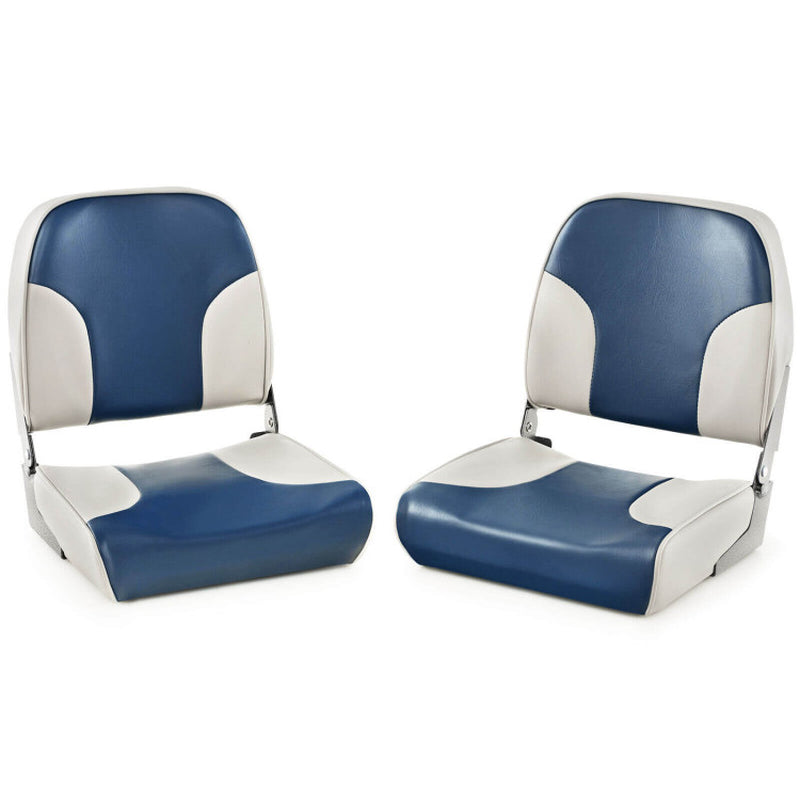 Professional title: "Set of 2 Low Back Boat Seats with Sponge Padding, Aluminum Hinges - Blue"