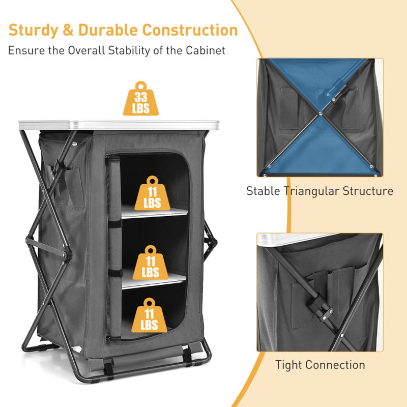 Professional title: "Portable Camping Storage Cabinet with Three Shelves and Travel Bag - Large"