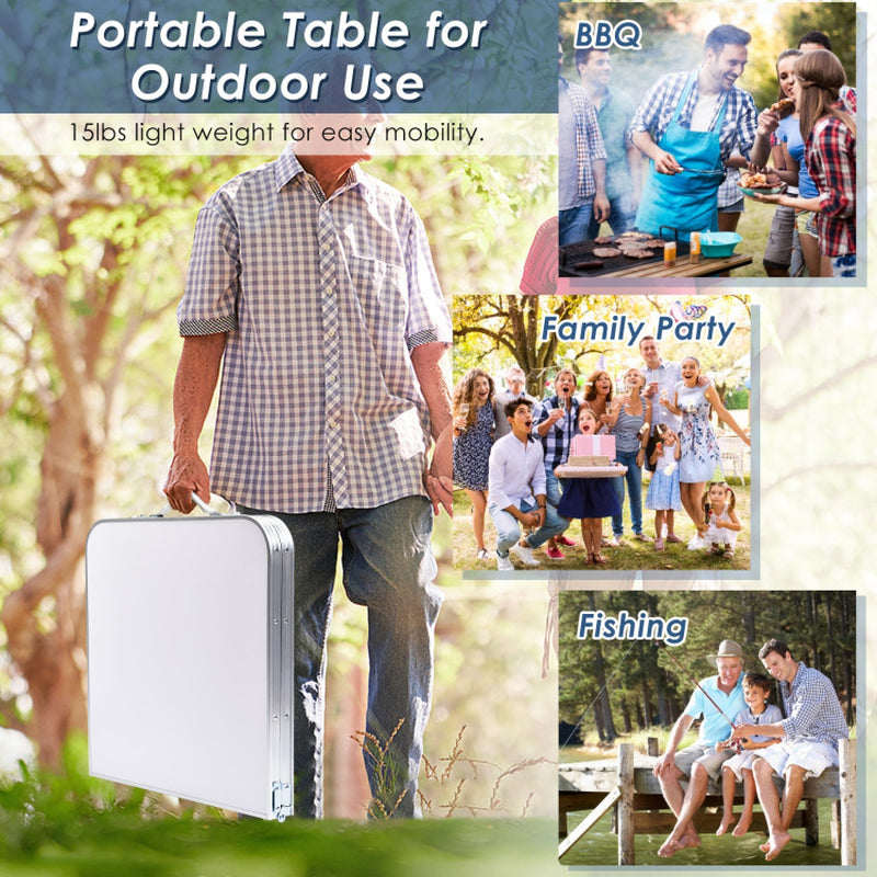 Professional title: ```Blue Height Adjustable Folding Camping Table```