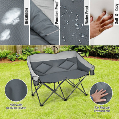 Professional title: "Gray Folding Camping Chair with Storage Bags and Padded Backrest"