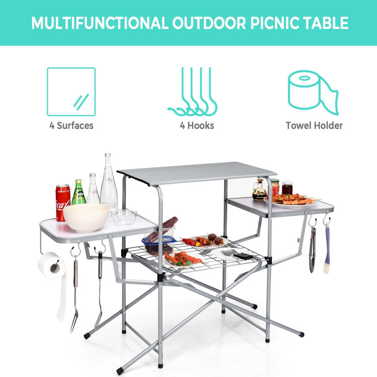 Professional title: ```Portable Outdoor BBQ Table with Folding Design```