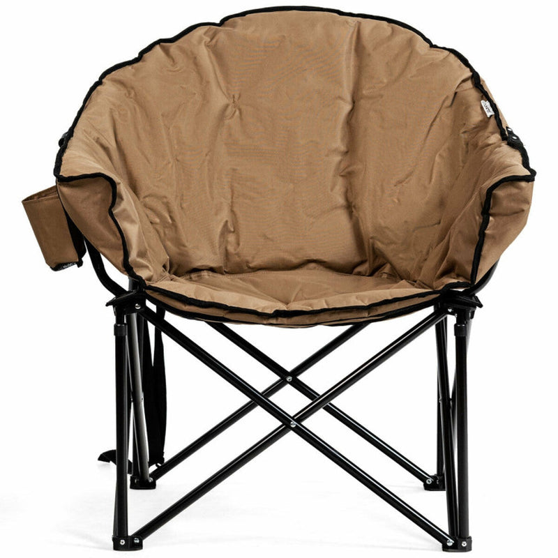 Professional title: "Gray Folding Camping Chair with Moon Design and Padded Seat, Includes Carrying Bag"