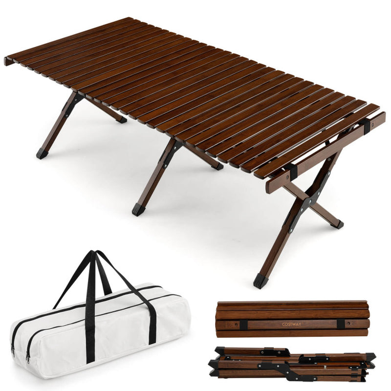 Professional title: "Foldable Picinic Table Set with Carry Bag - Ideal for Camping and BBQ in Brown"