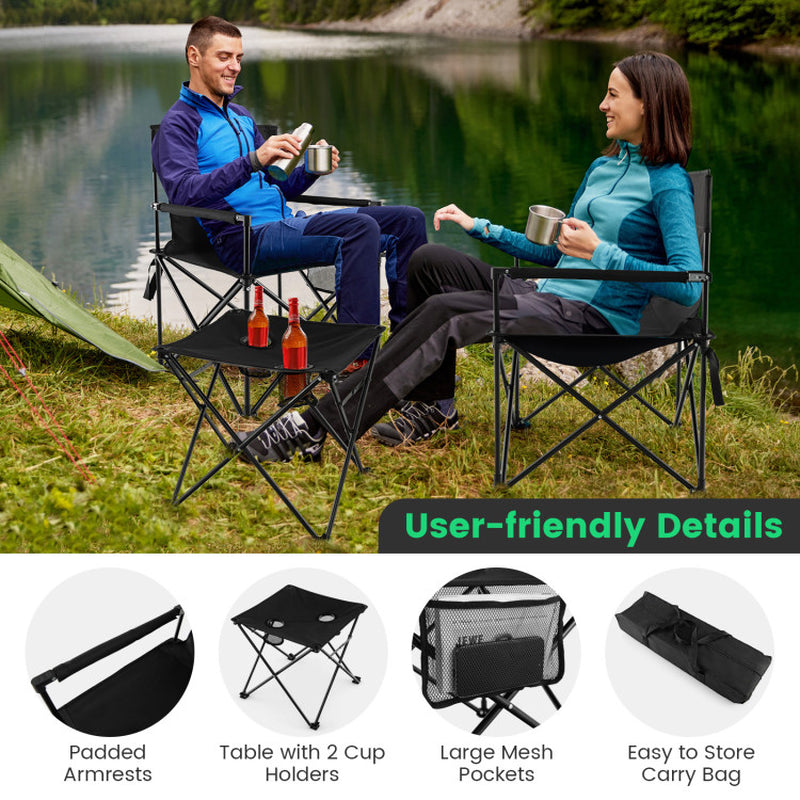 Professional title: "Portable Outdoor Camping Chairs and Table Set in Black with Carrying Bag"