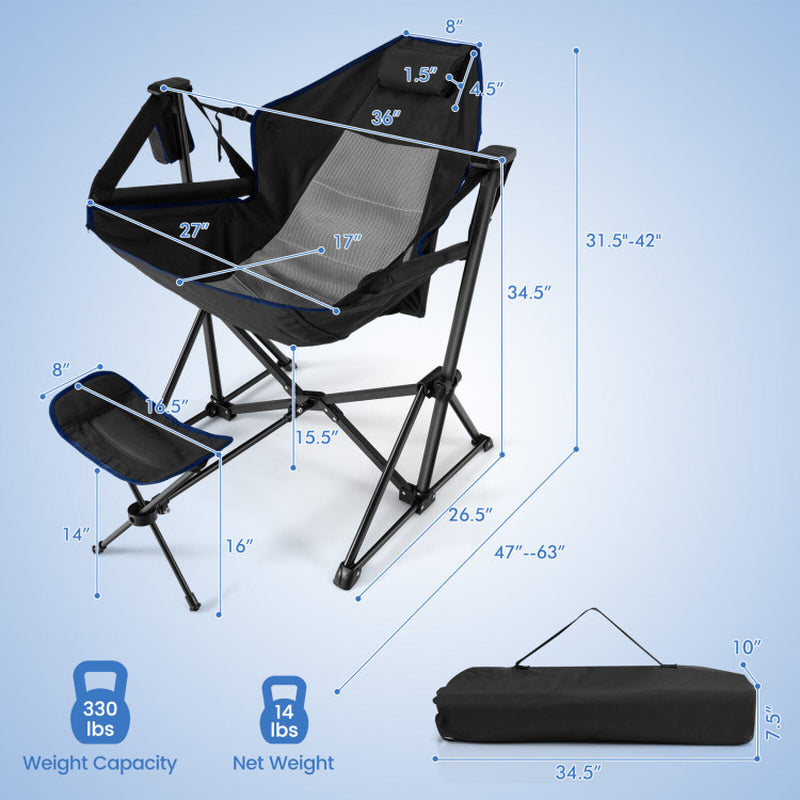 Professional title: "Portable Hammock Camping Chair with Retractable Footrest and Carrying Bag in Navy Color"