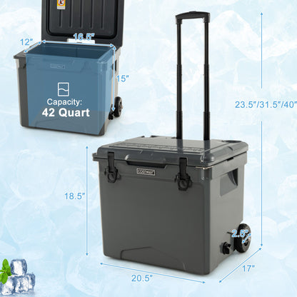 Professional Title: "42-Quart Wheeled Hard Cooler in Tan with Convenient Handle"