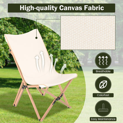 Professional title: "Pair of Bamboo Folding Chairs with Storage Pocket - Ideal for Camping and Fishing in Beige"